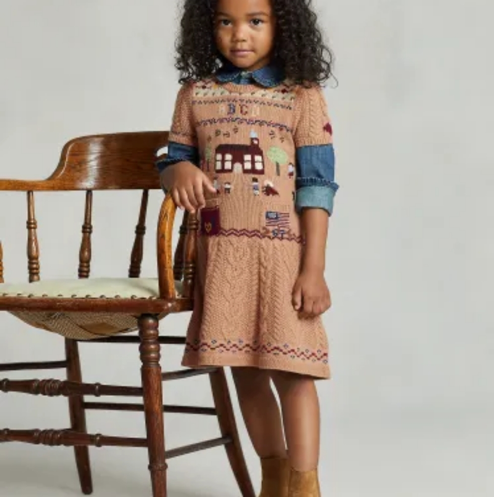 Ralph Lauren Polo Girls Intarsia-Knit Wool-Blend Sweater Dress. 3T. NWT